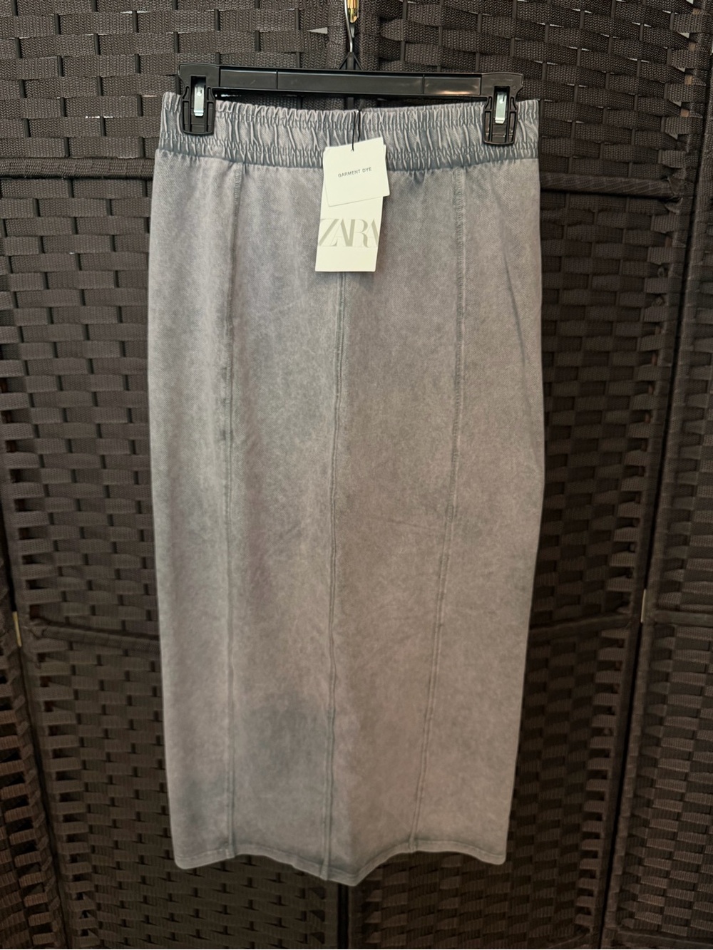 Zara Light Washed Grey Stretch Denim Elastic-Waist Midi Skirt SMALL NWT!